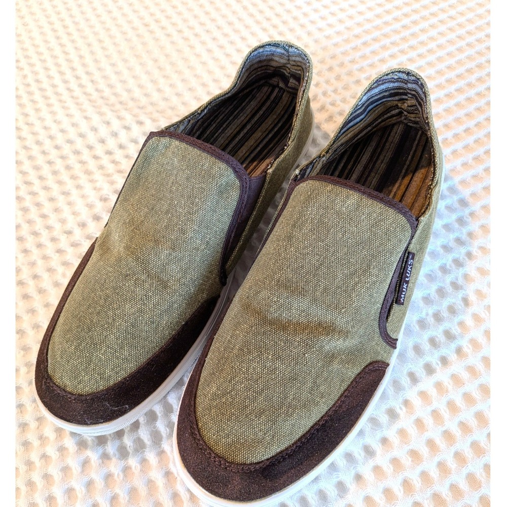 Muk Luks Bradley Slip On Shoes Mens 12 Olive Canvas Casual Comfort Shoes